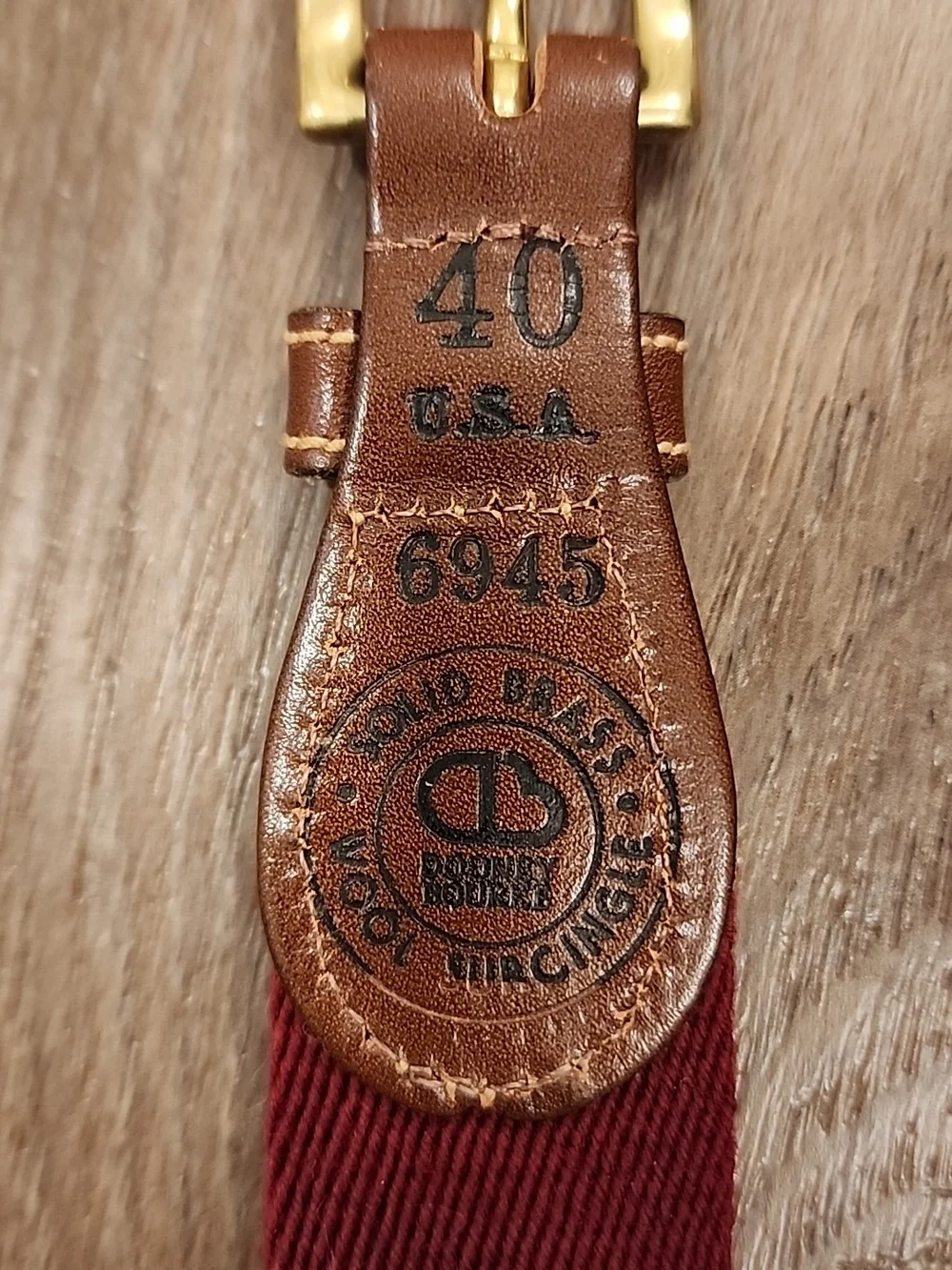 Vintage Dooney Bourke Woven  Leather Belt Burgundy Maroon Brass Buckle size 40